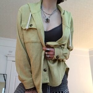 Lime/Chartreuse Women's Jacket Waffle Knit with hood